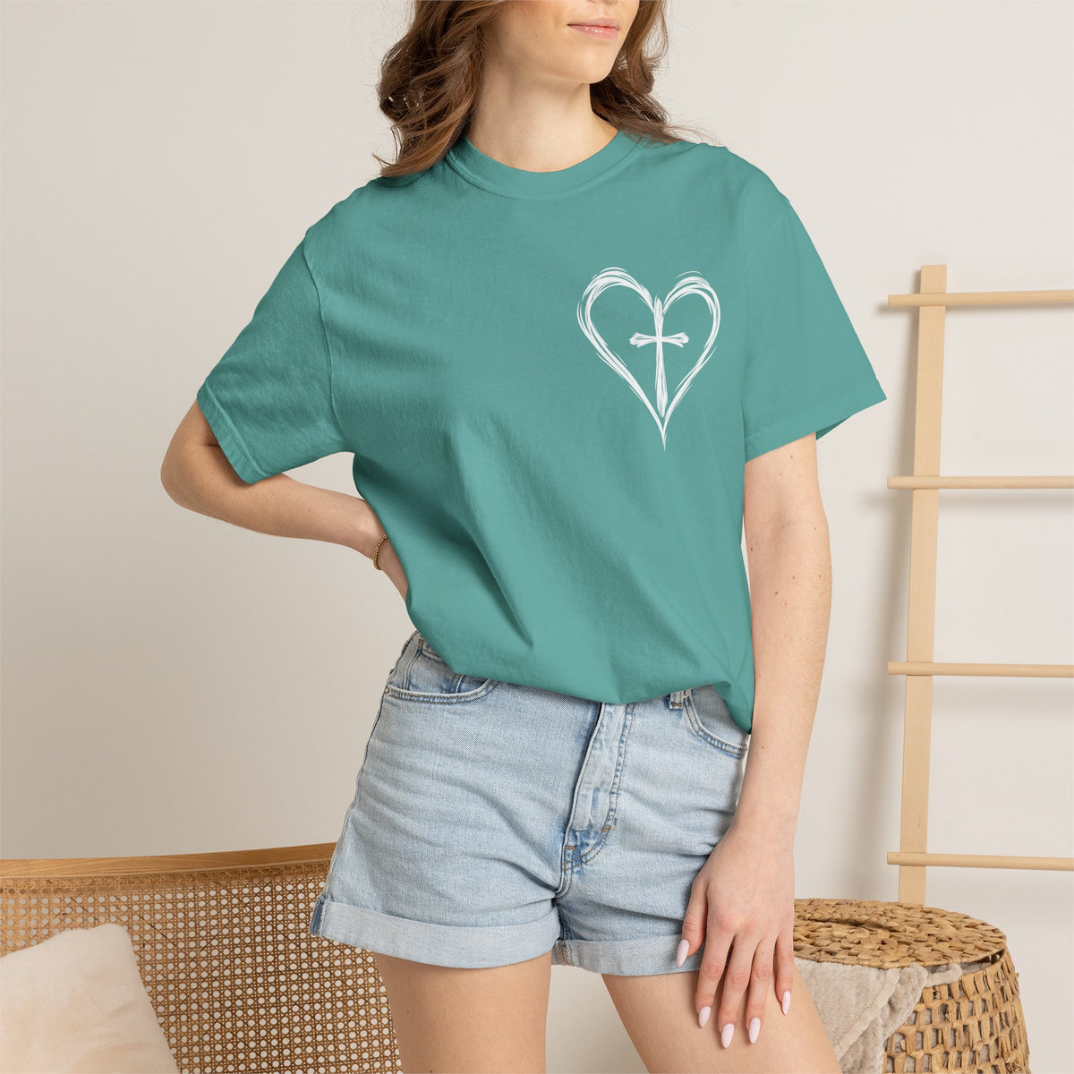 Cross Heart T-Shirt — Brushstroke Cross Graphic Christian Tee