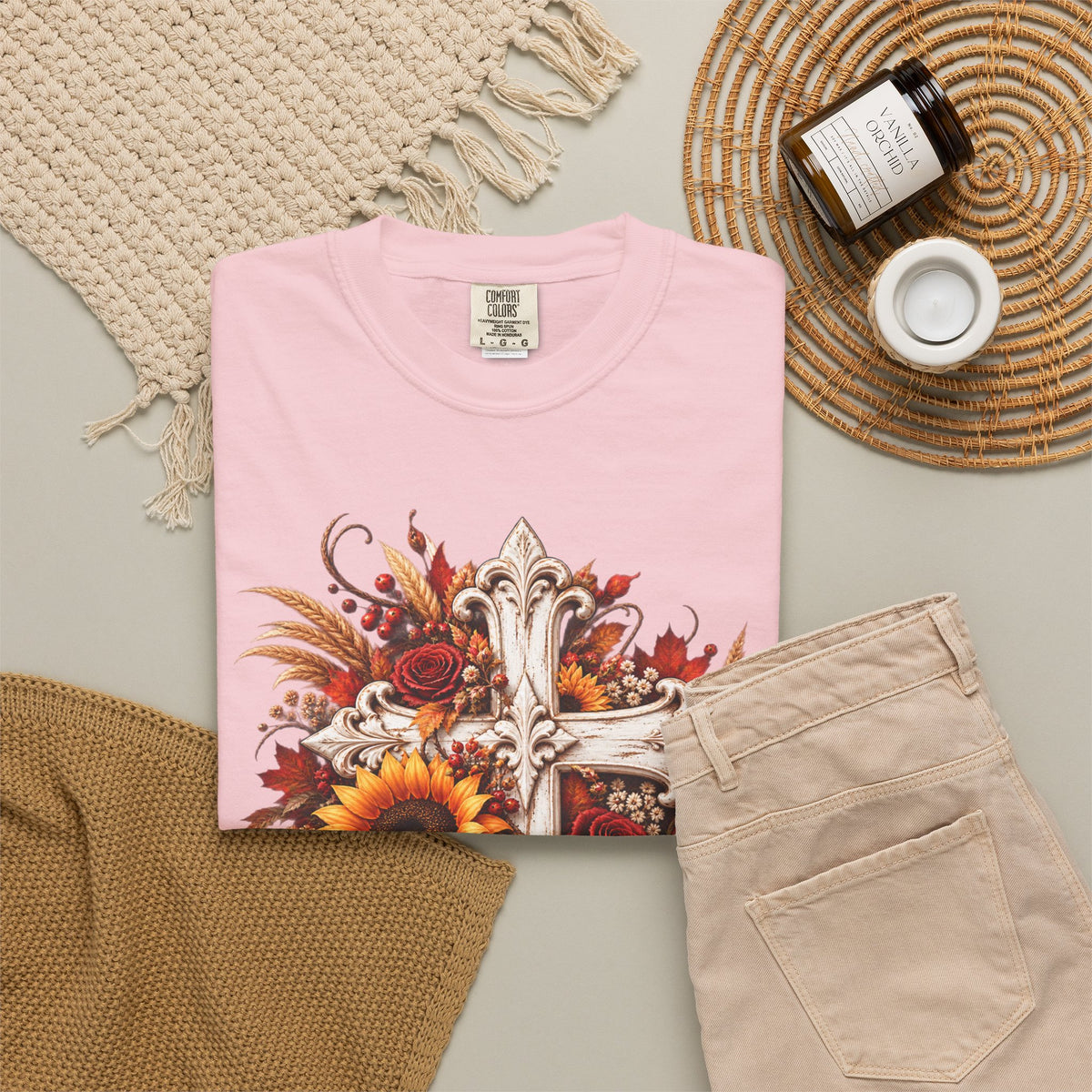 Autumn Harvest Cross and Sunflower T-Shirt