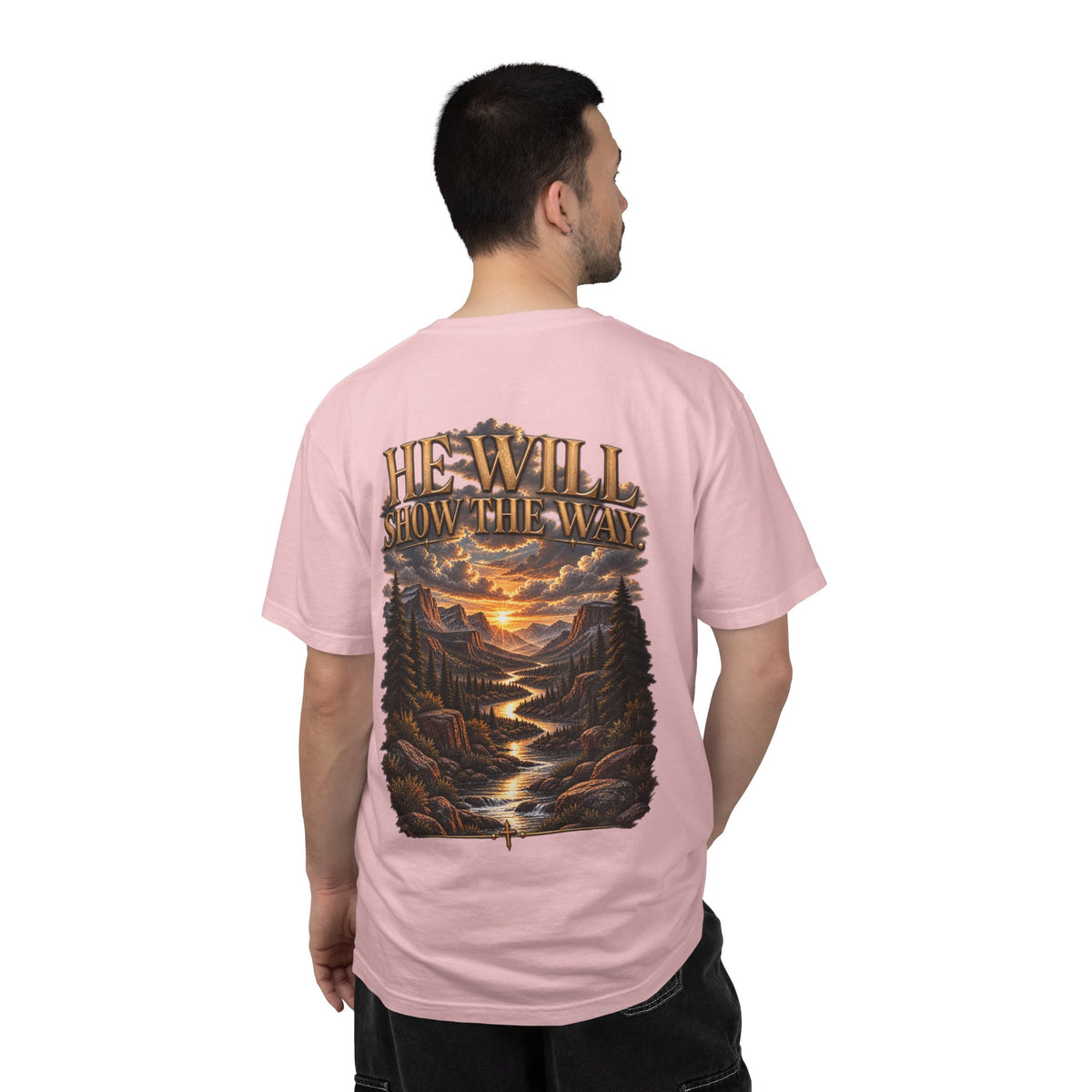 Psalm 23 Compass T-Shirt — "He Will Show The Way" Scenic Graphic Tee
