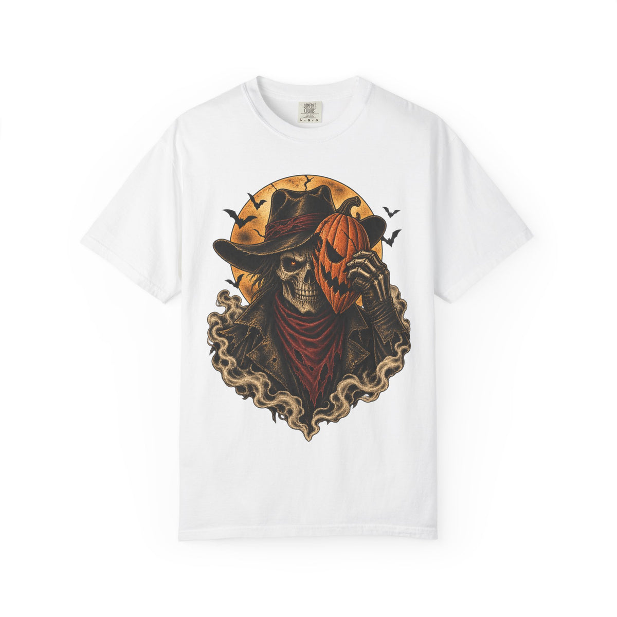 Skeleton Cowboy with Pumpkin Mask T-shirt | Halloween Western Skull Tee