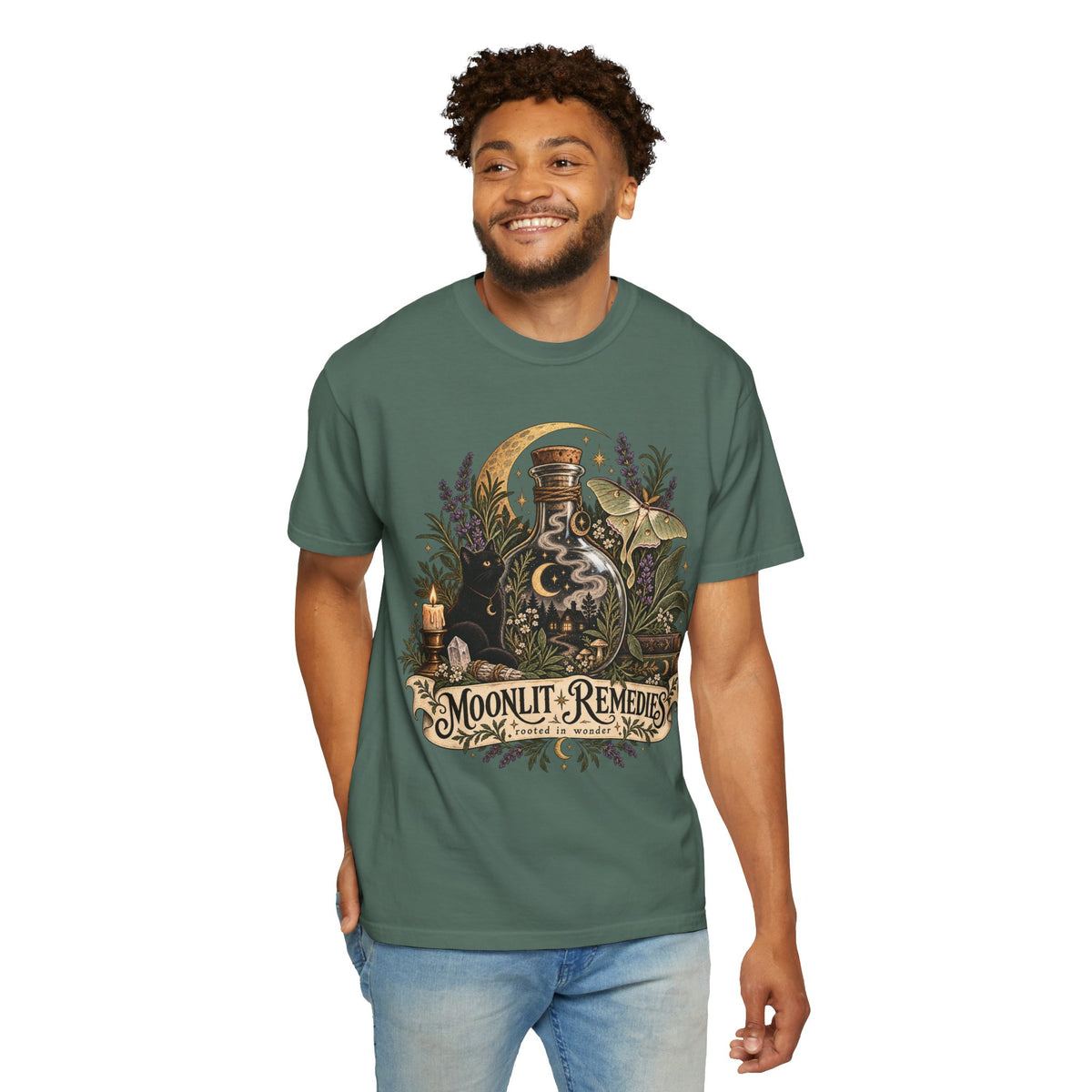 Moonlit Remedies T-Shirt — Vintage Apothecary Potion Graphic Tee
