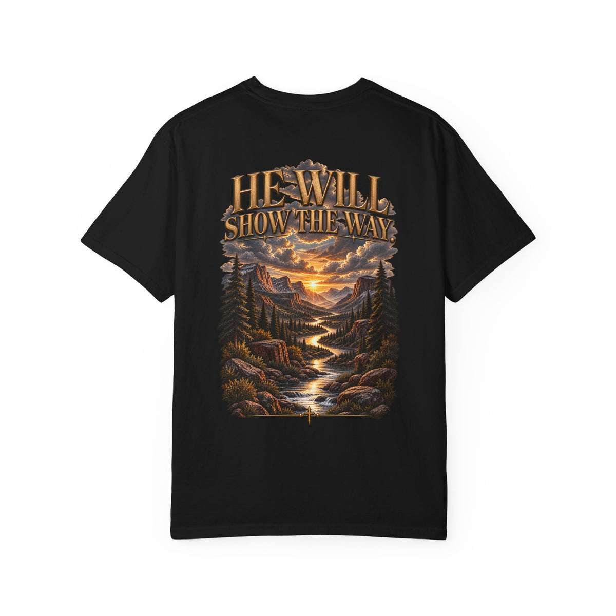 Psalm 23 Compass T-Shirt — "He Will Show The Way" Scenic Graphic Tee