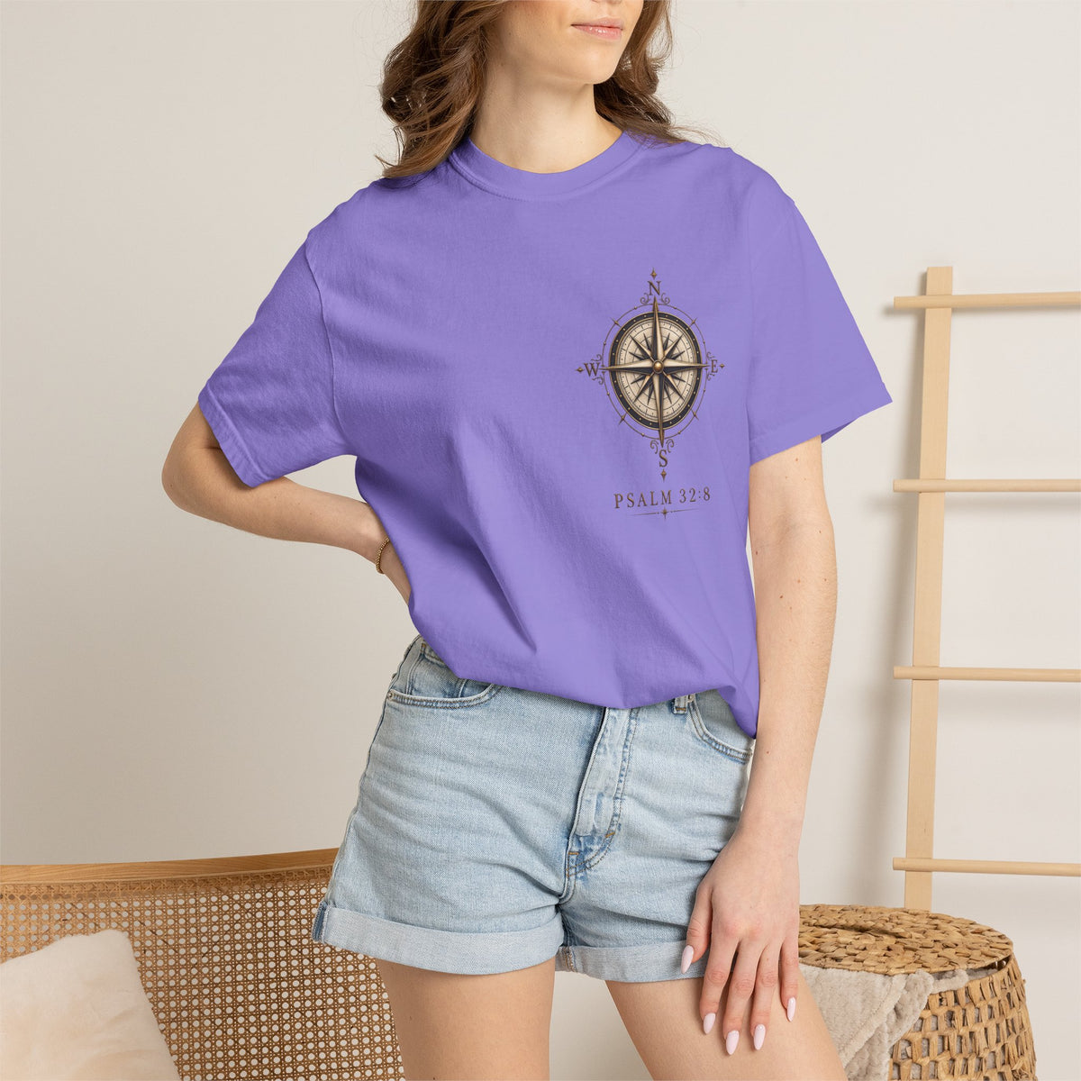 Psalm 23 Compass T-Shirt — "He Will Show The Way" Scenic Graphic Tee