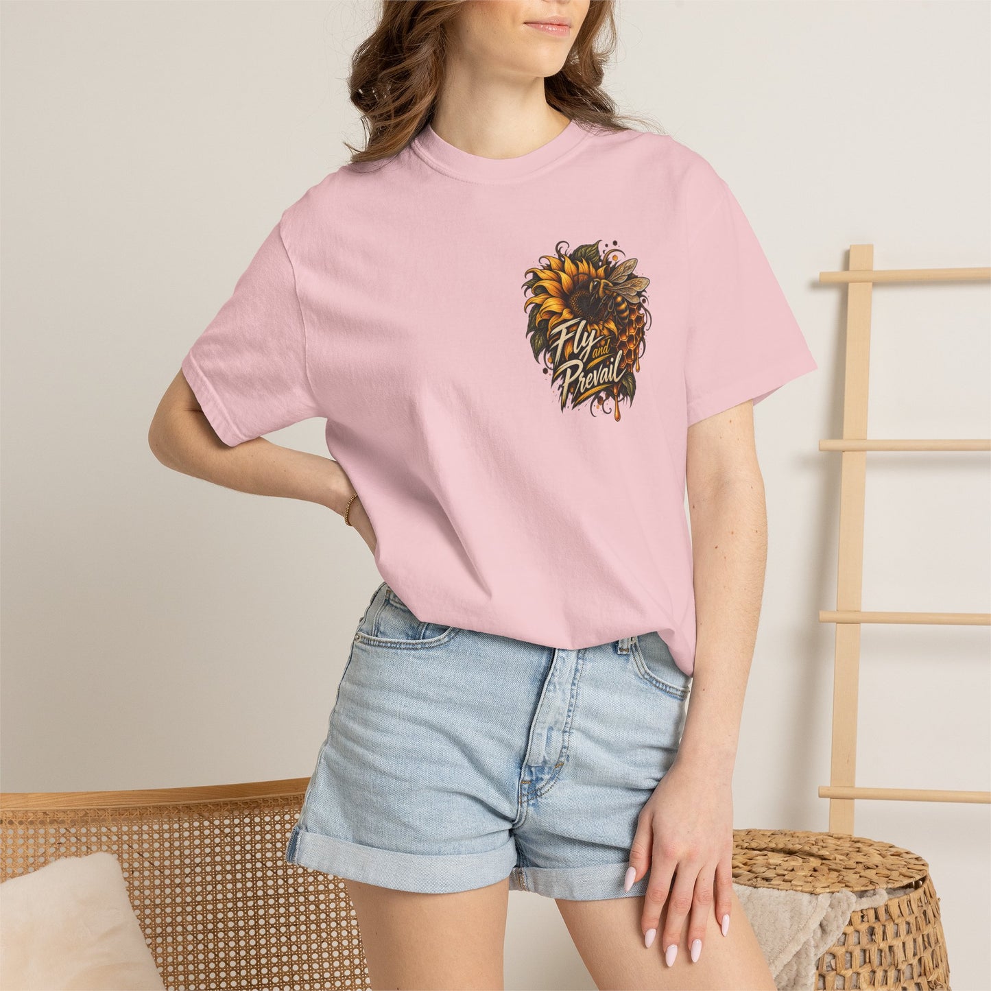 Fly and Prevail Graphic T-Shirt — Sunflower & Bee Illustration