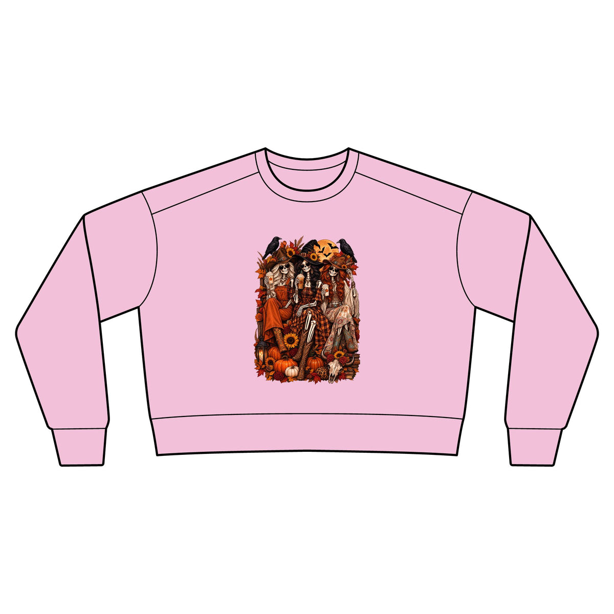 Vintage Halloween Skeletons Witches and Pumpkins Sweatshirt | Crewneck