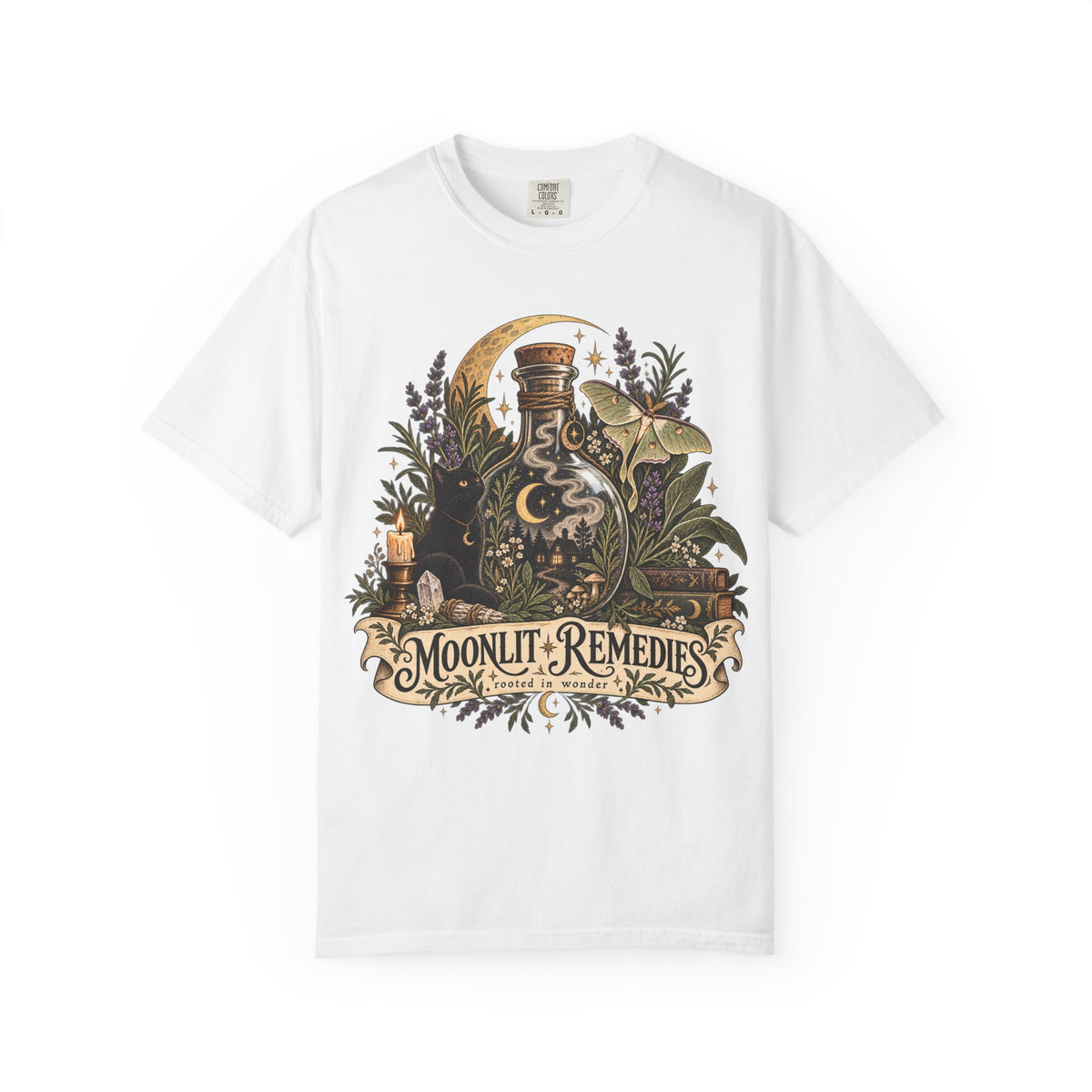 Moonlit Remedies T-Shirt — Vintage Apothecary Potion Graphic Tee