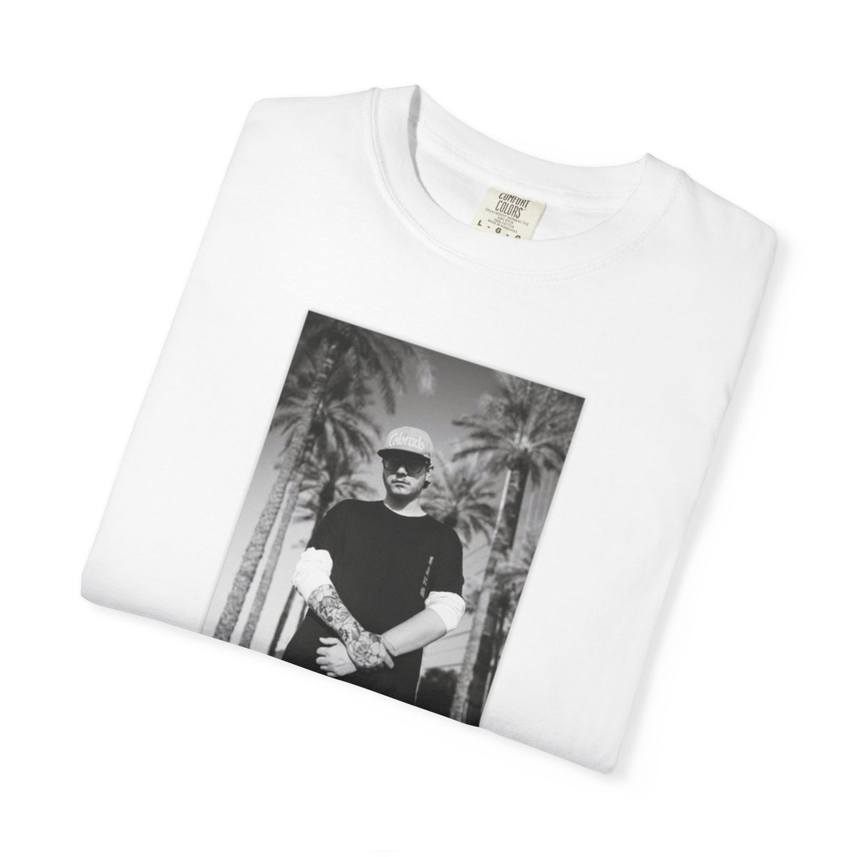Graphic T‑Shirt — Black & White Palm Photo Tee