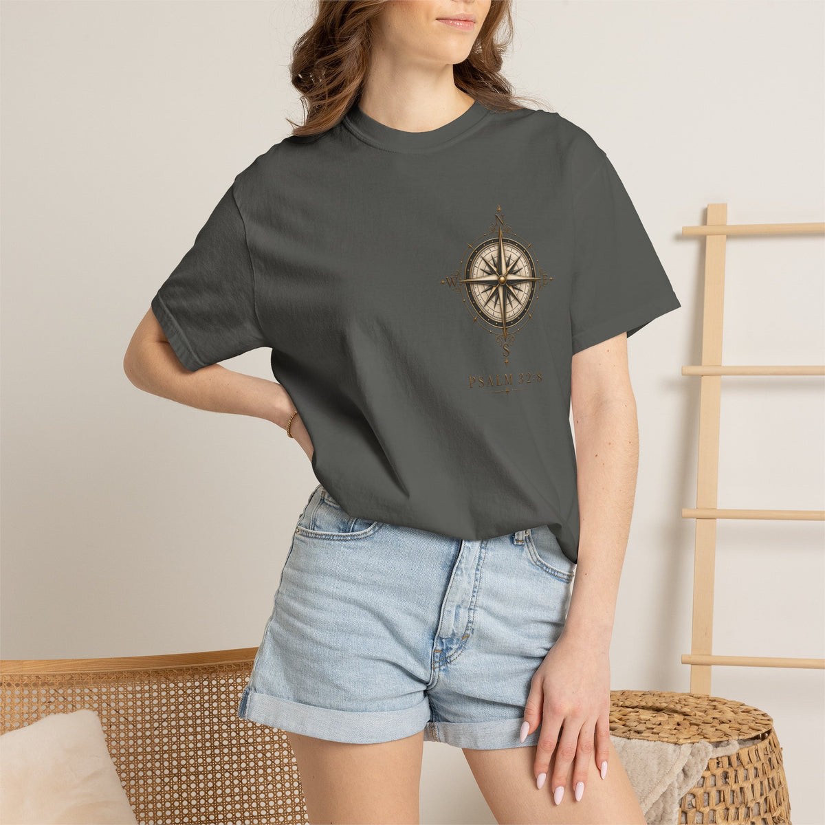 Psalm 23 Compass T-Shirt — "He Will Show The Way" Scenic Graphic Tee
