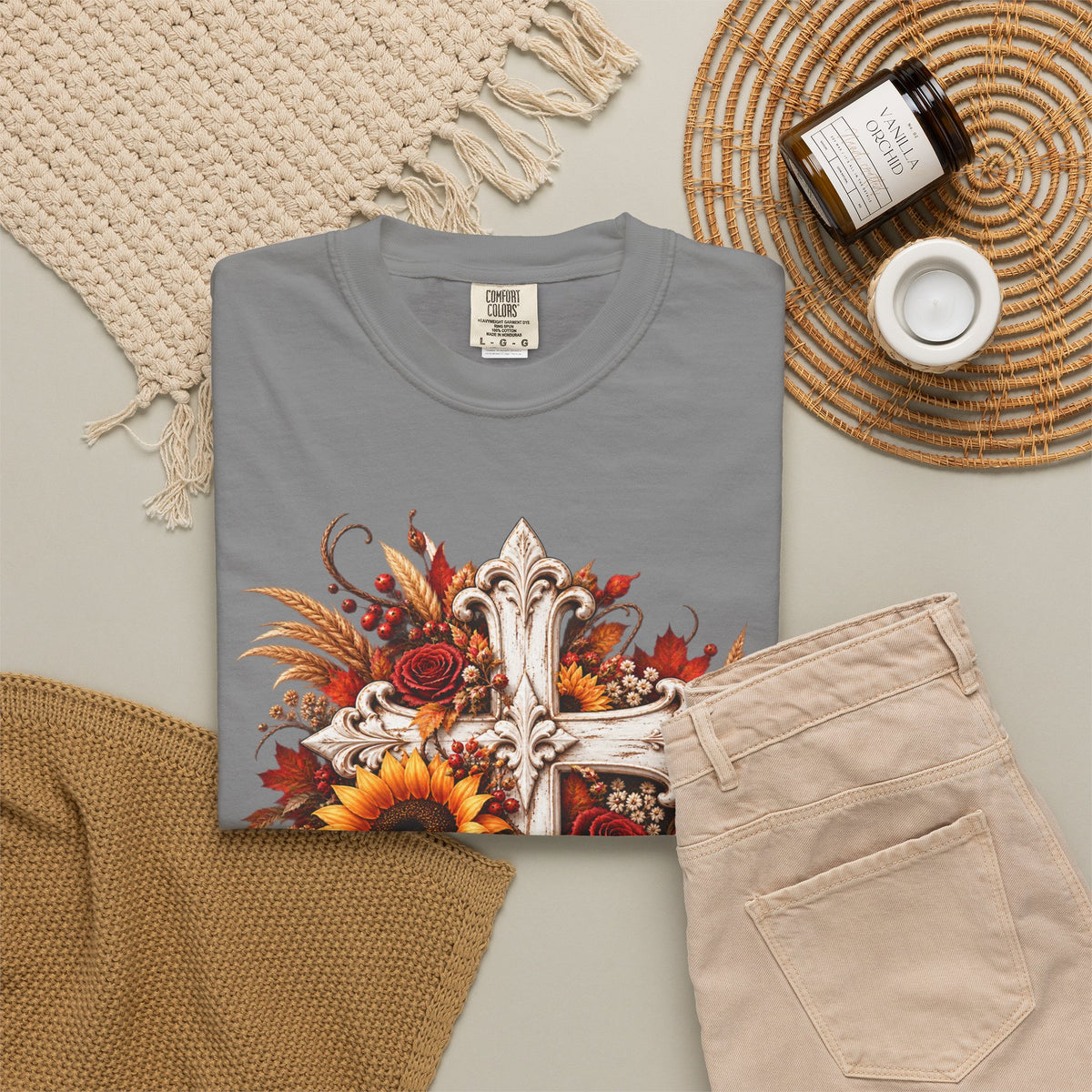 Autumn Harvest Cross and Sunflower T-Shirt