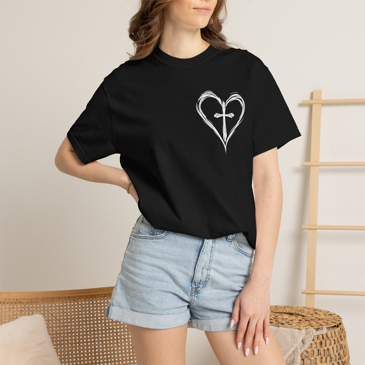 Cross Heart T-Shirt — Brushstroke Cross Graphic Christian Tee