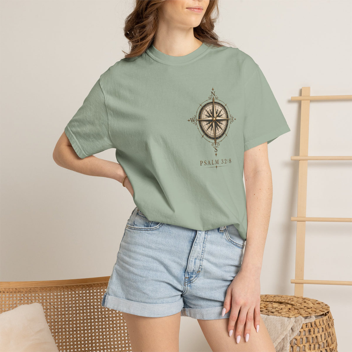 Psalm 23 Compass T-Shirt — "He Will Show The Way" Scenic Graphic Tee