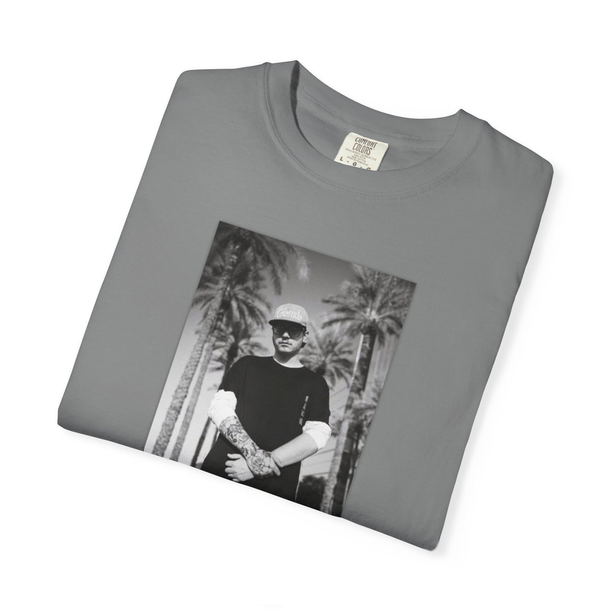 Graphic T‑Shirt — Black & White Palm Photo Tee