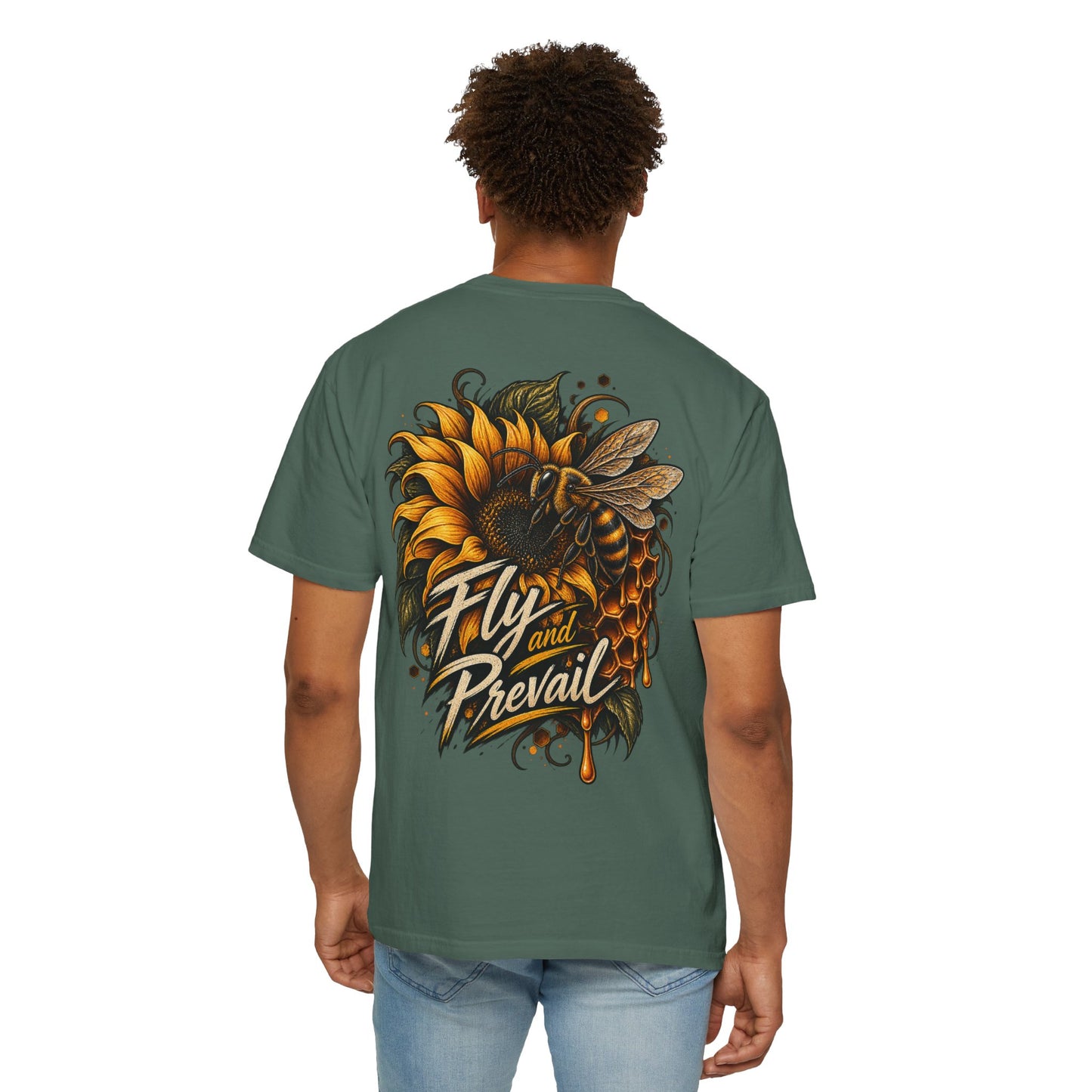 Fly and Prevail Graphic T-Shirt — Sunflower & Bee Illustration