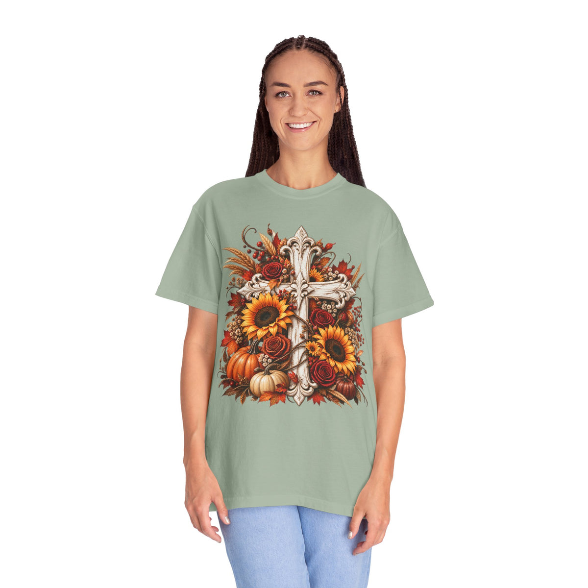Autumn Harvest Cross and Sunflower T-Shirt