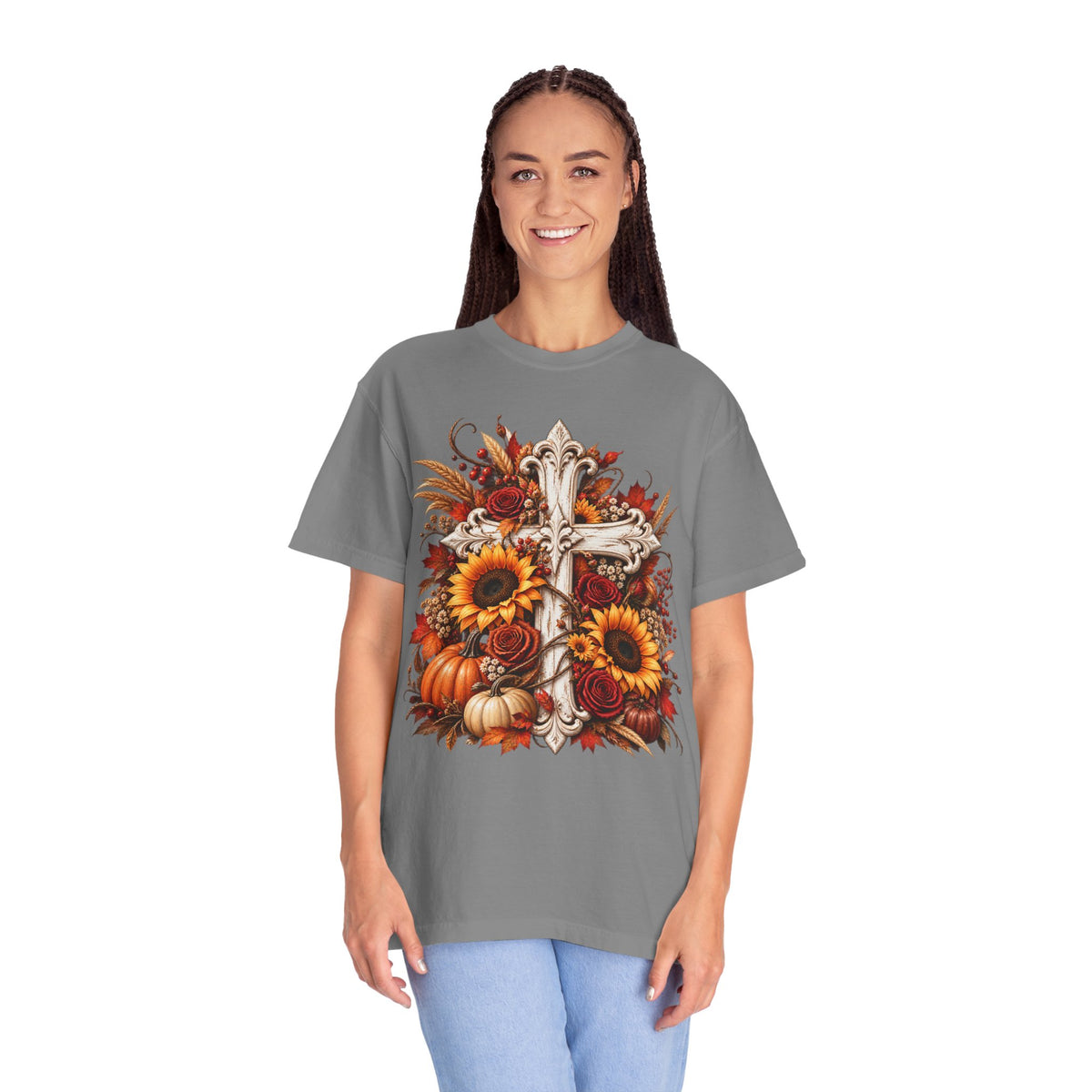 Autumn Harvest Cross and Sunflower T-Shirt