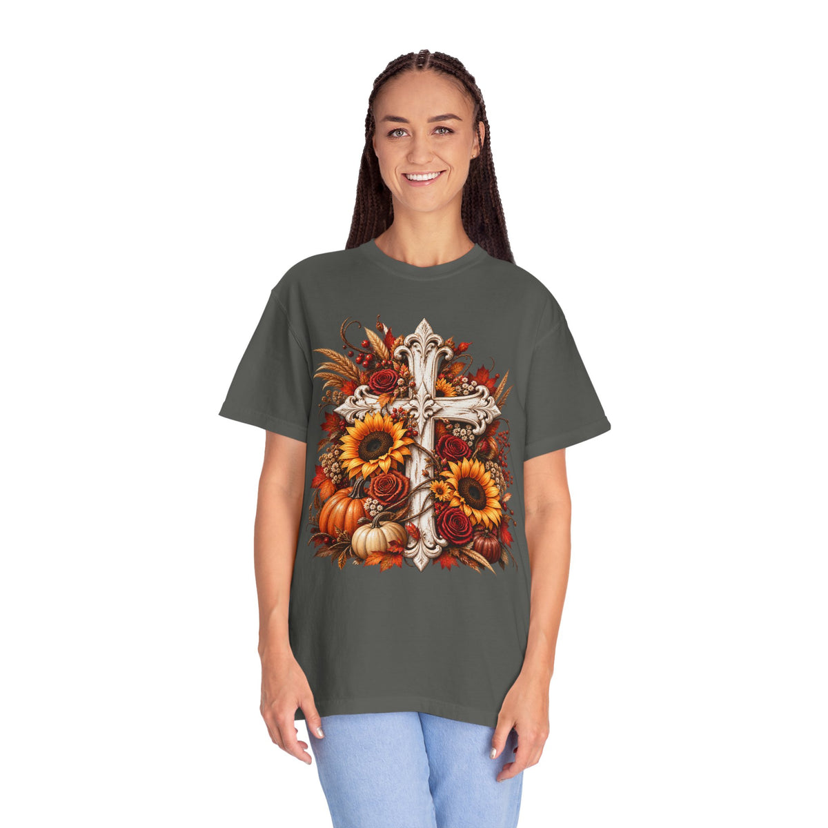 Autumn Harvest Cross and Sunflower T-Shirt