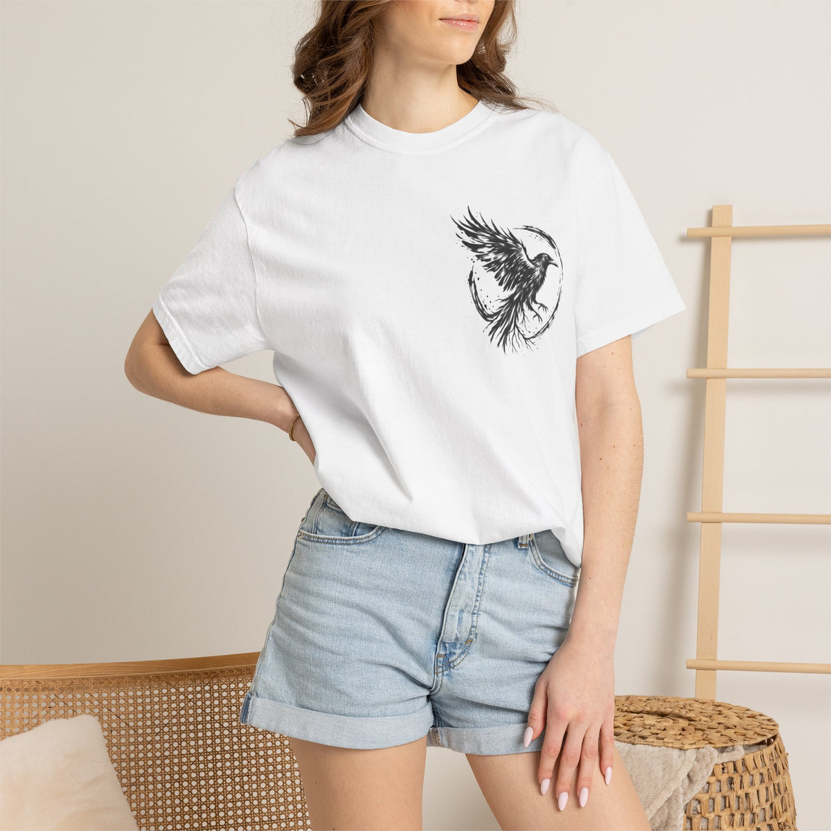 Black Raven Illustration T-shirt | Ink Circle Back Print