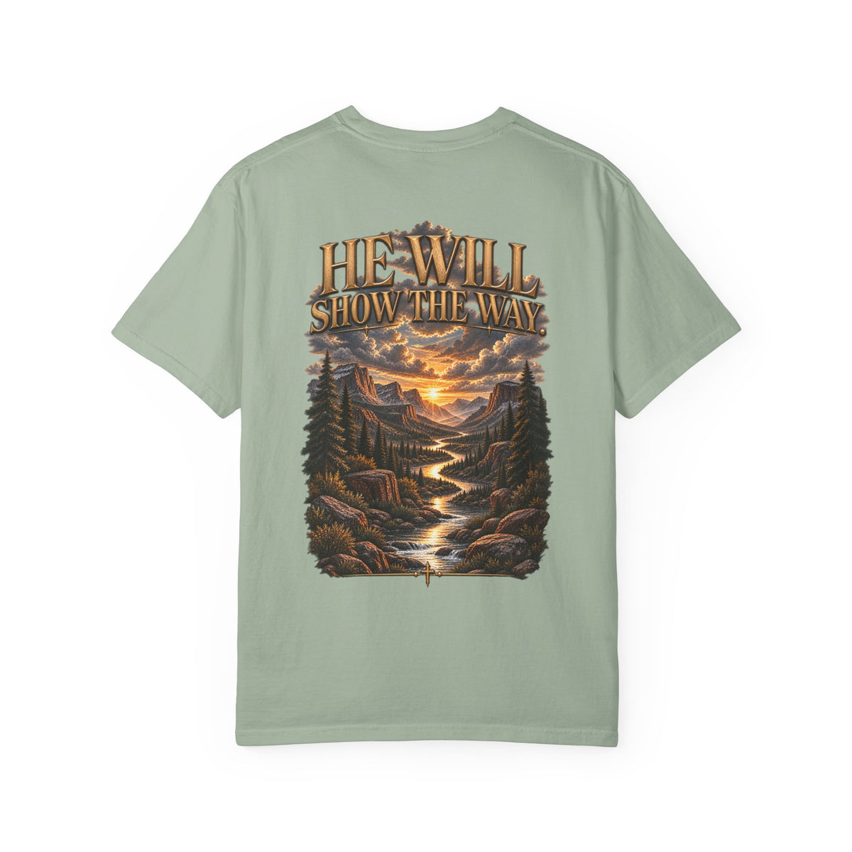 Psalm 23 Compass T-Shirt — "He Will Show The Way" Scenic Graphic Tee