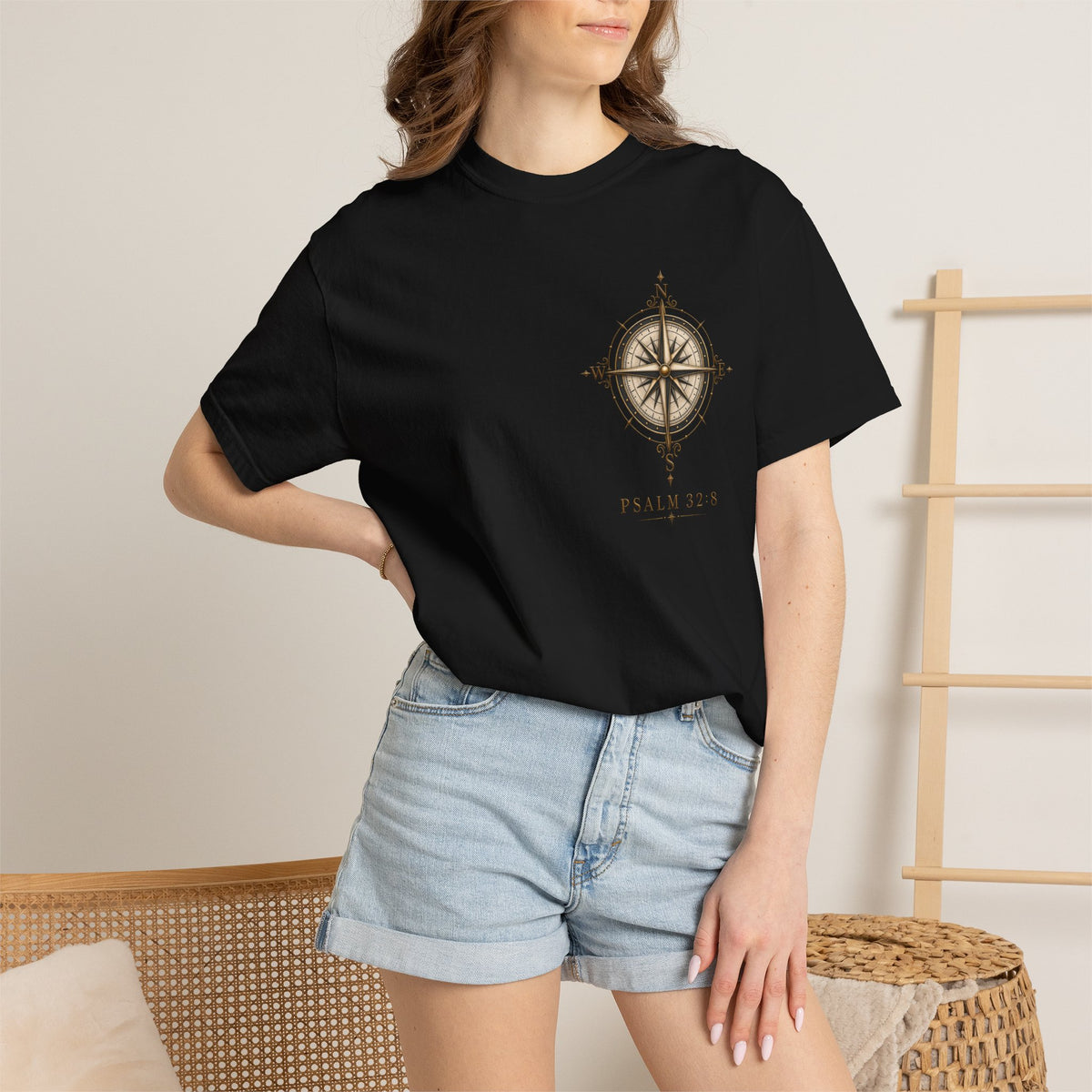 Psalm 23 Compass T-Shirt — "He Will Show The Way" Scenic Graphic Tee