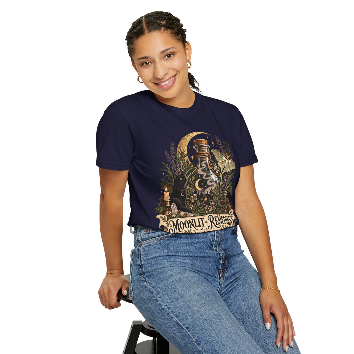 Moonlit Remedies T-Shirt — Vintage Apothecary Potion Graphic Tee