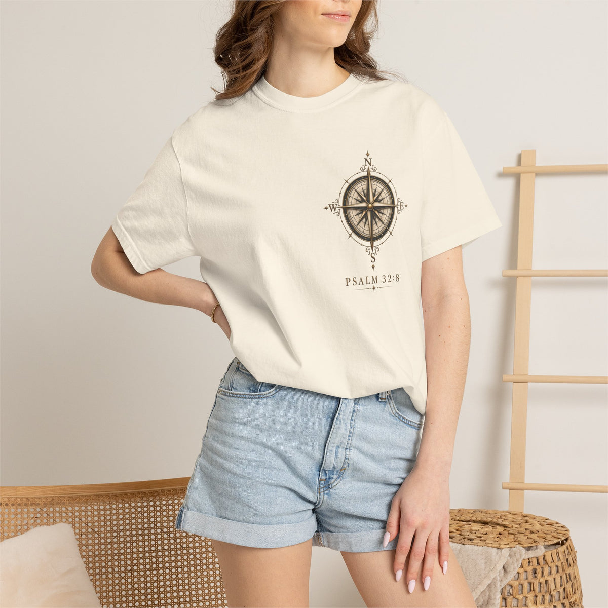 Psalm 23 Compass T-Shirt — "He Will Show The Way" Scenic Graphic Tee
