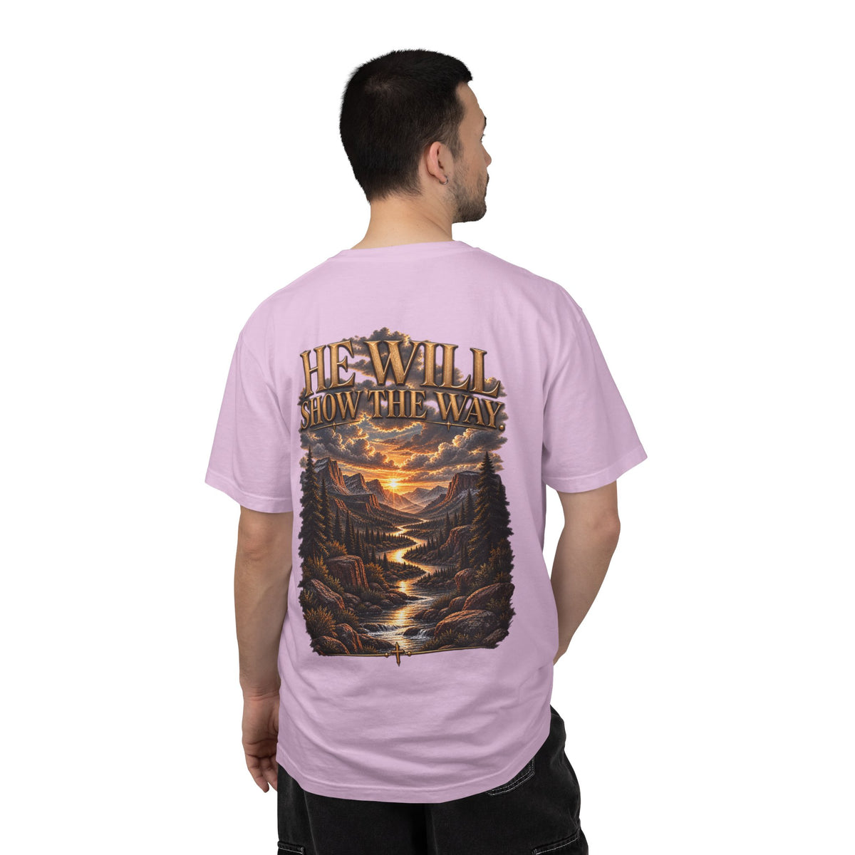 Psalm 23 Compass T-Shirt — "He Will Show The Way" Scenic Graphic Tee