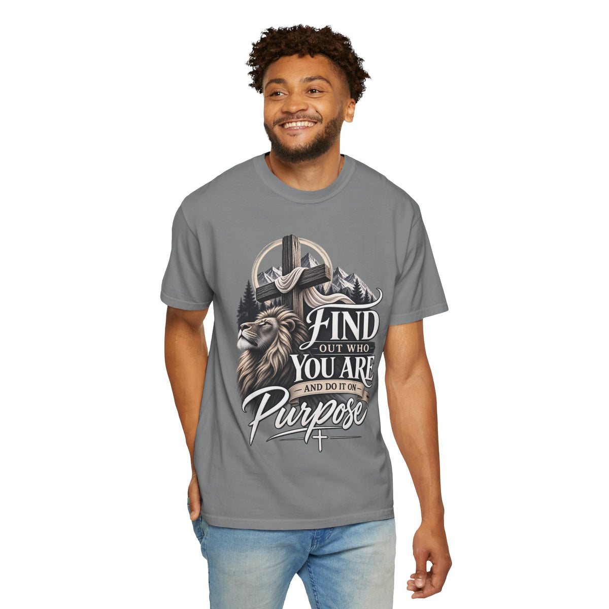 Find Out Who You Are Purpose T-Shirt — Inspirational Christian Mountain & Cross Tee