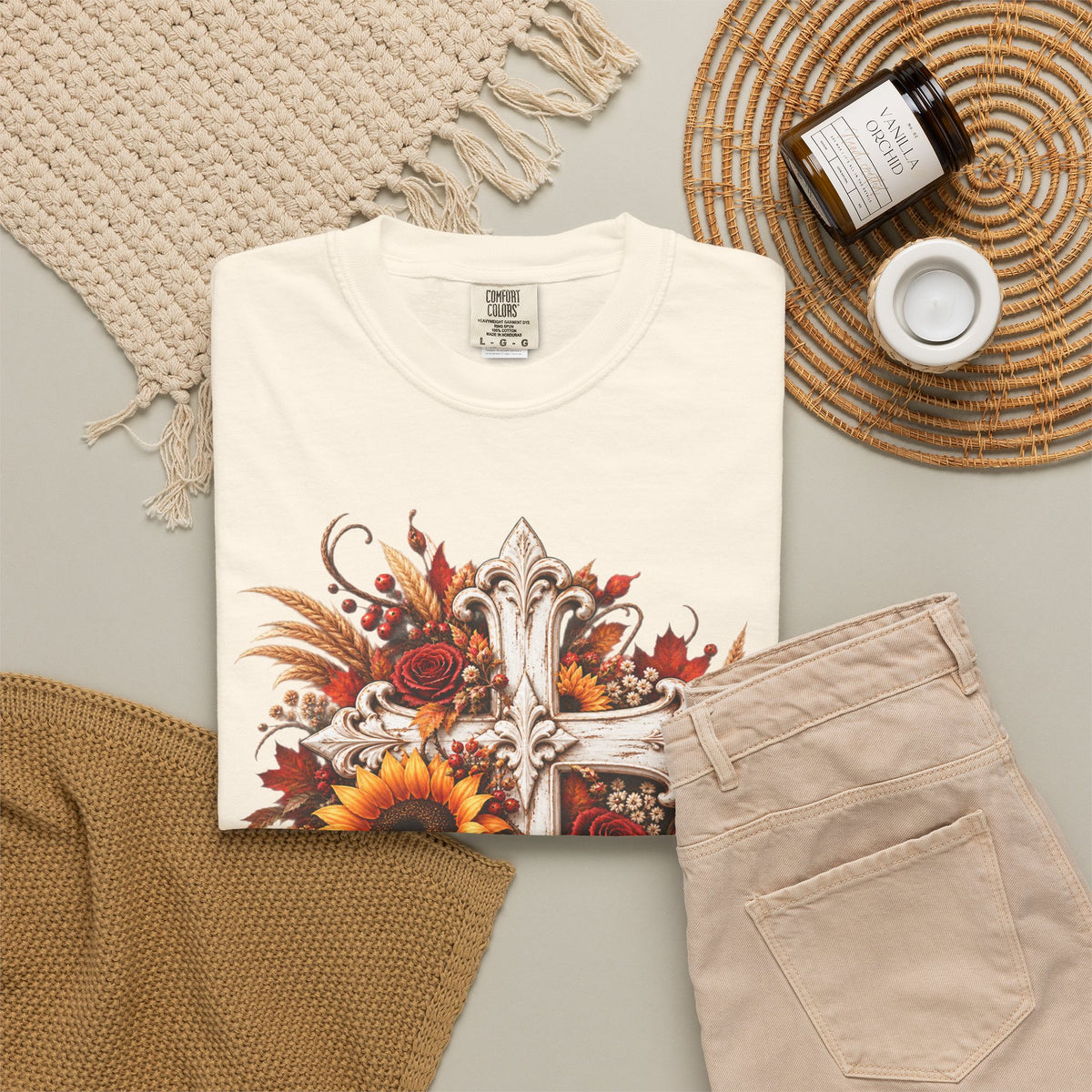 Autumn Harvest Cross and Sunflower T-Shirt