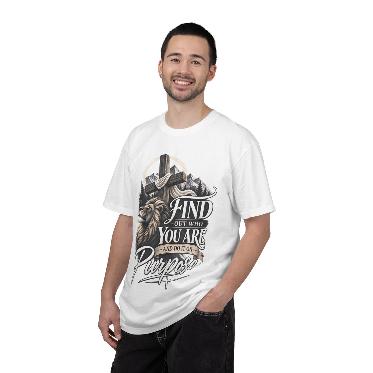 Find Out Who You Are Purpose T-Shirt — Inspirational Christian Mountain & Cross Tee