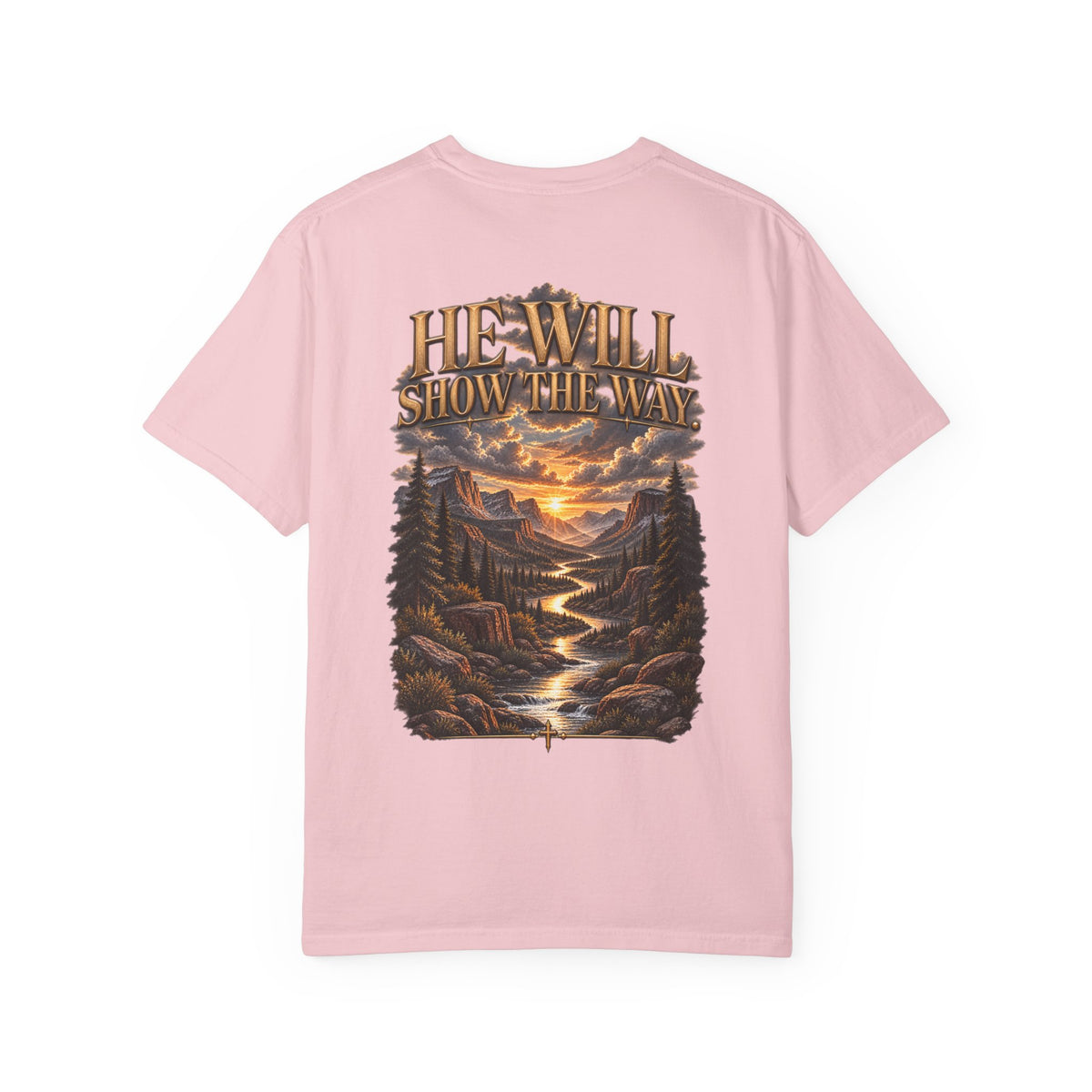 Psalm 23 Compass T-Shirt — "He Will Show The Way" Scenic Graphic Tee