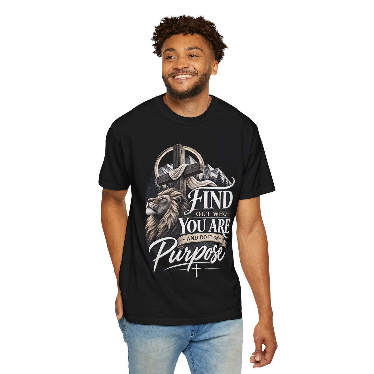 Find Out Who You Are Purpose T-Shirt — Inspirational Christian Mountain & Cross Tee