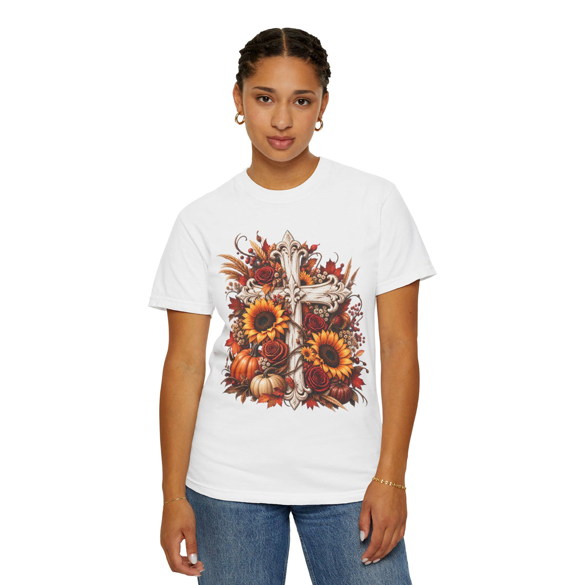 Autumn Harvest Cross and Sunflower T-Shirt