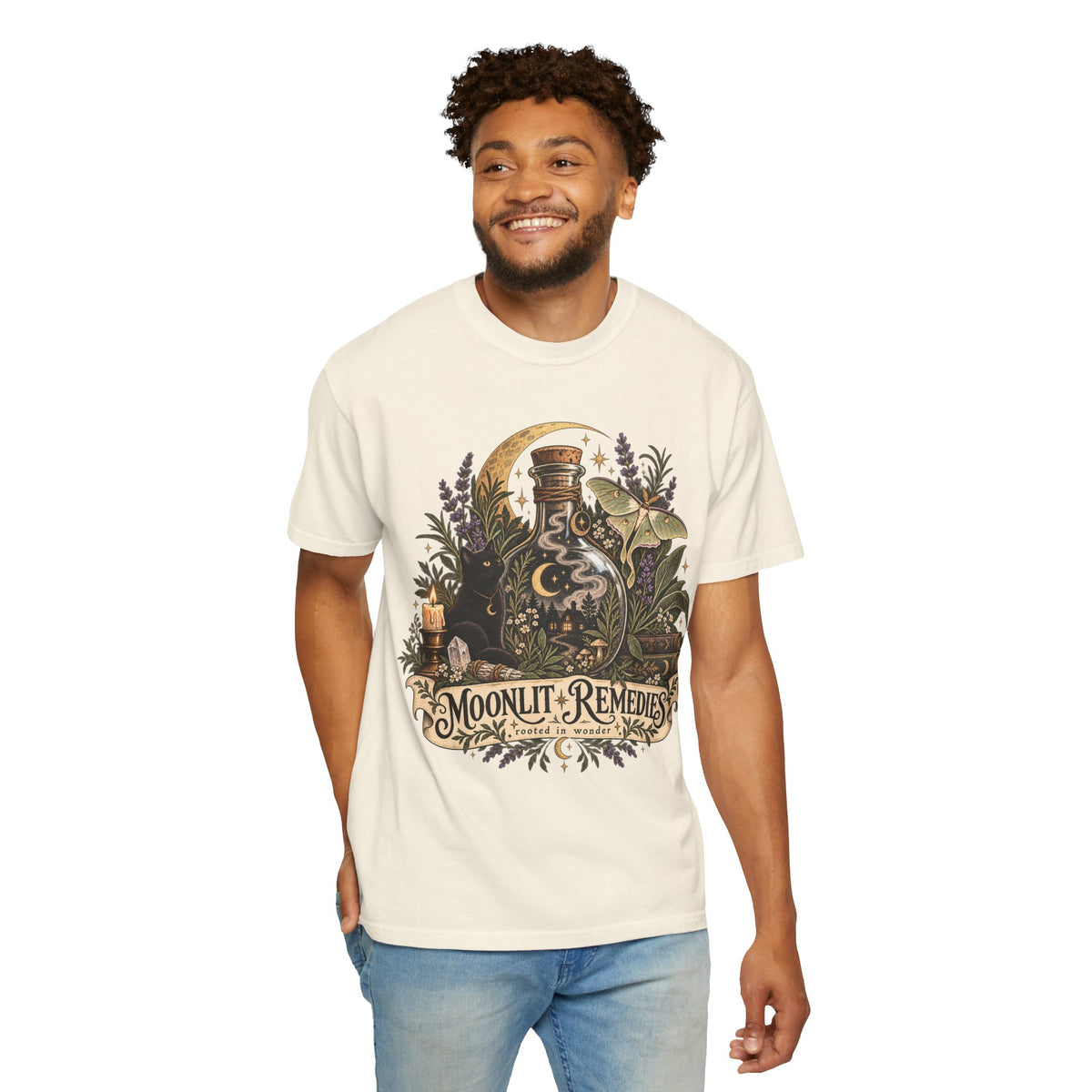 Moonlit Remedies T-Shirt — Vintage Apothecary Potion Graphic Tee