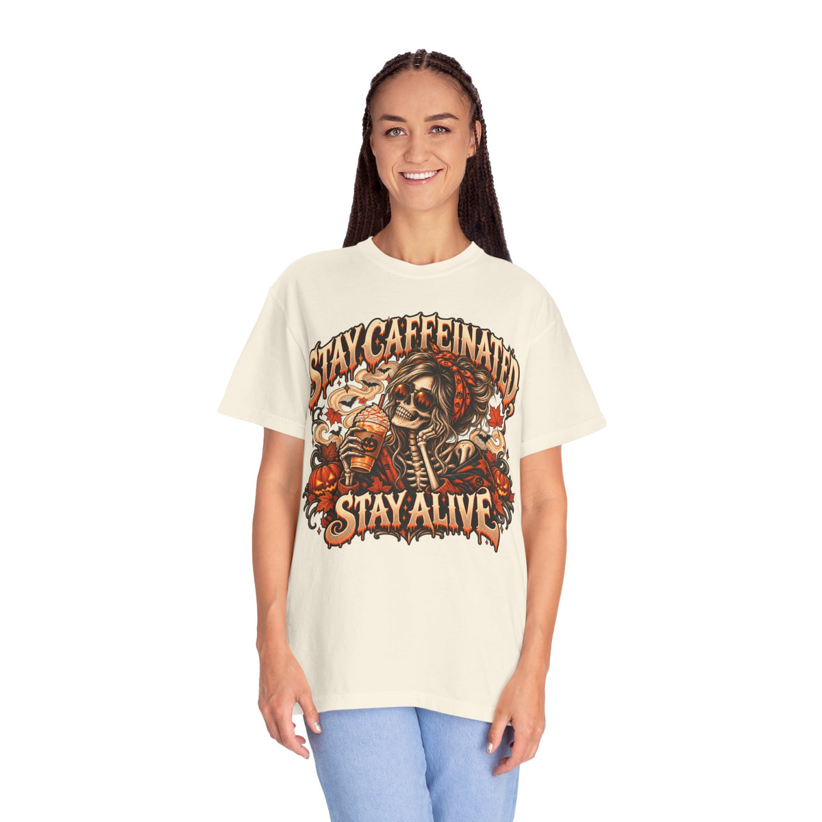 Stay Caffeinated Stay Alive Hers T-Shirt — Skeleton Coffee Graphic Tee