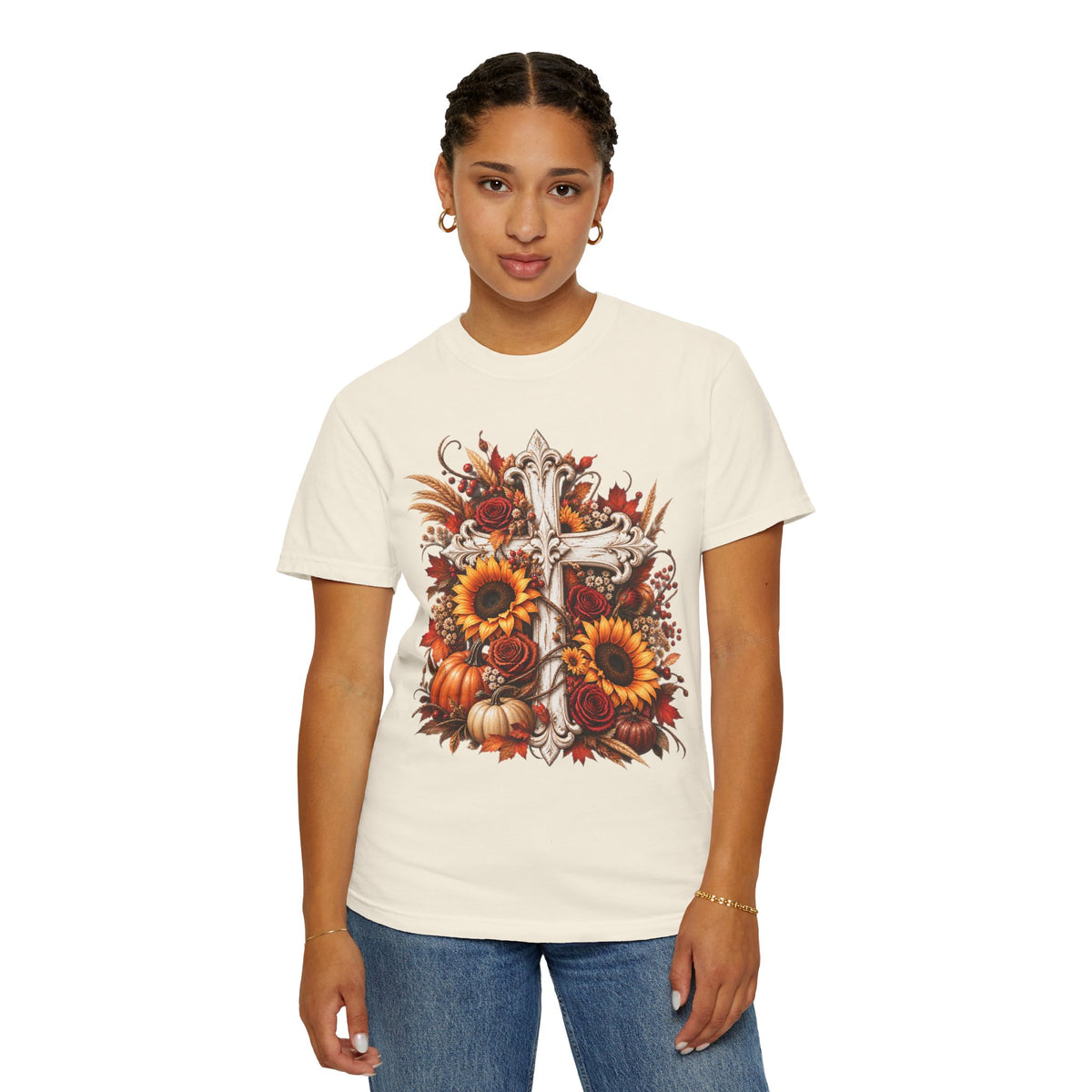 Autumn Harvest Cross and Sunflower T-Shirt