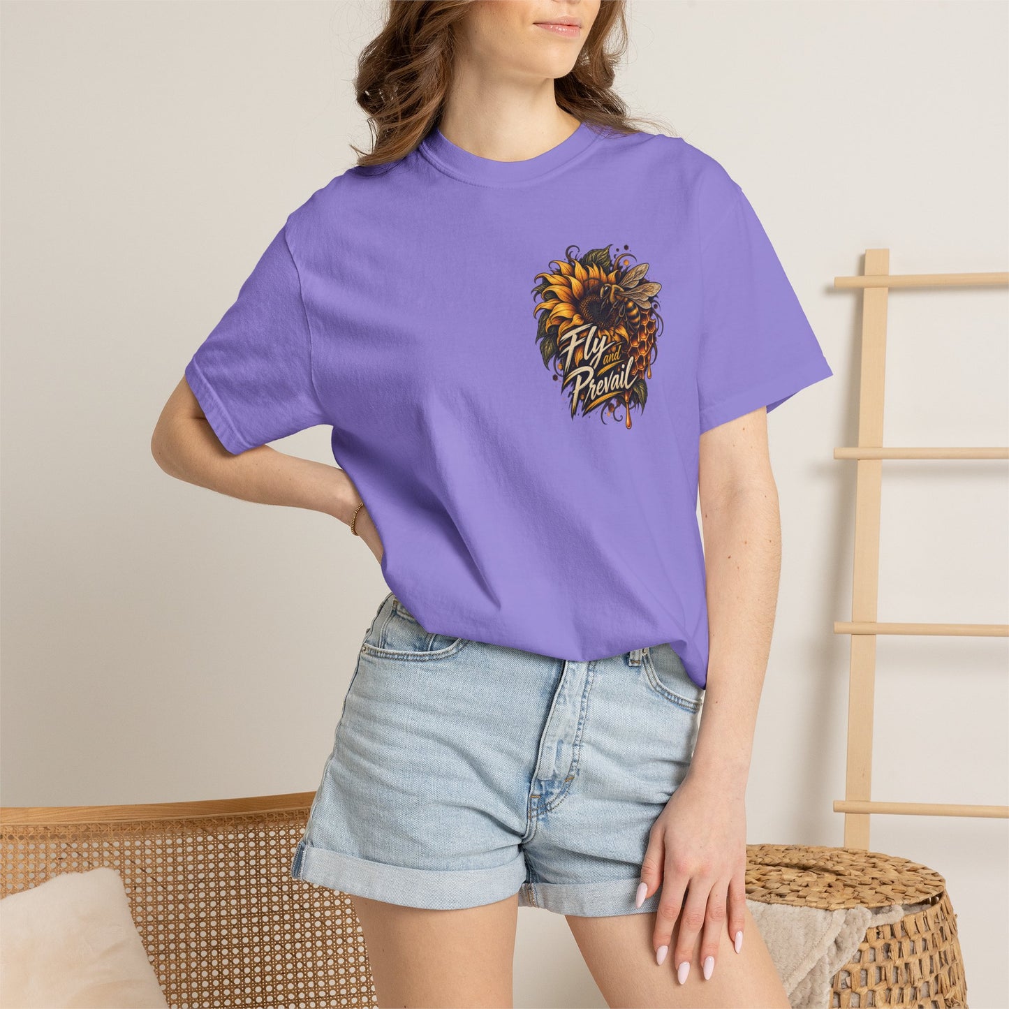 Fly and Prevail Graphic T-Shirt — Sunflower & Bee Illustration